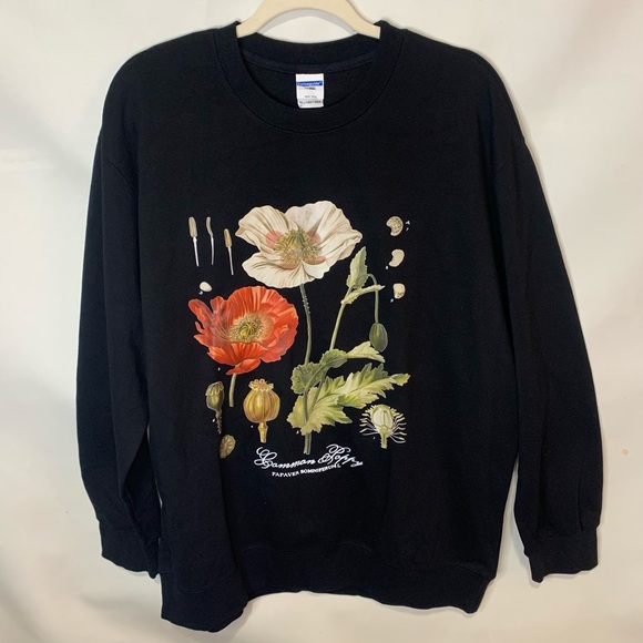 Vintage Poppy Flowers Sweatshirt Black NWOT - Size XL Unisex - Picture 4 of 9